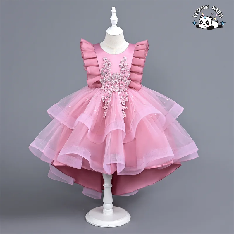 LEZONKIDS - Customizable New High-end Sleeveless Flower Decoration Party Children's Clothing Girls Dress
